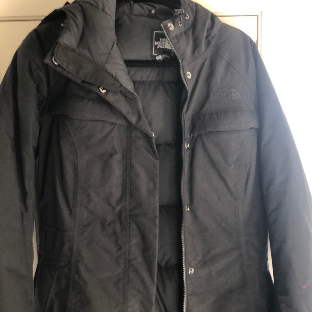 Classic north face long black parka